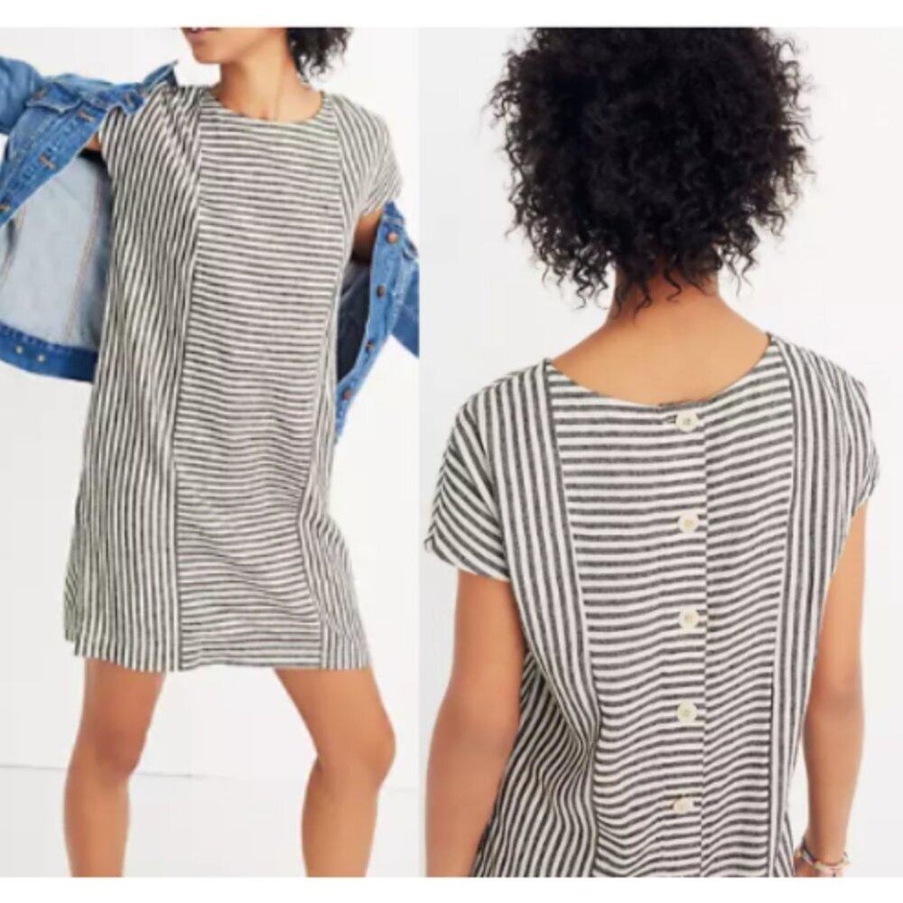 Madewell Stripe-Play Button-Back Linen Mini Dress